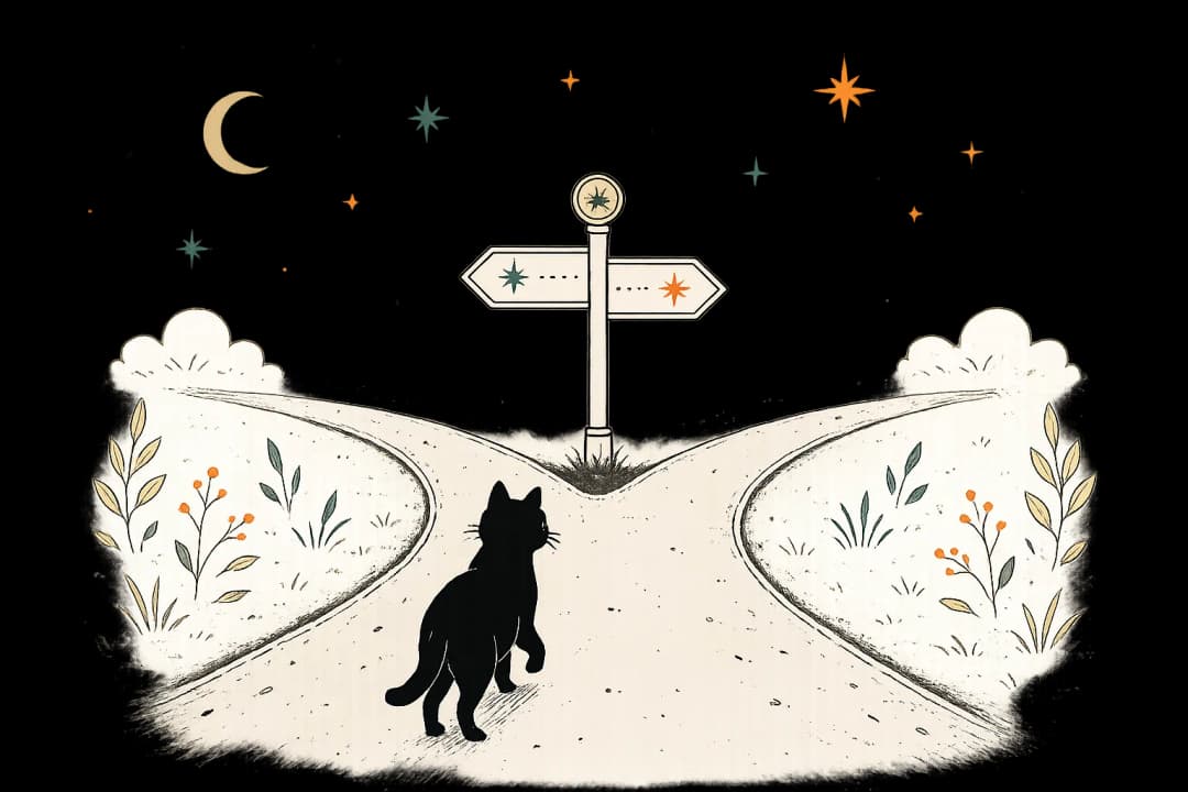 星空を見上げる黒猫と白猫