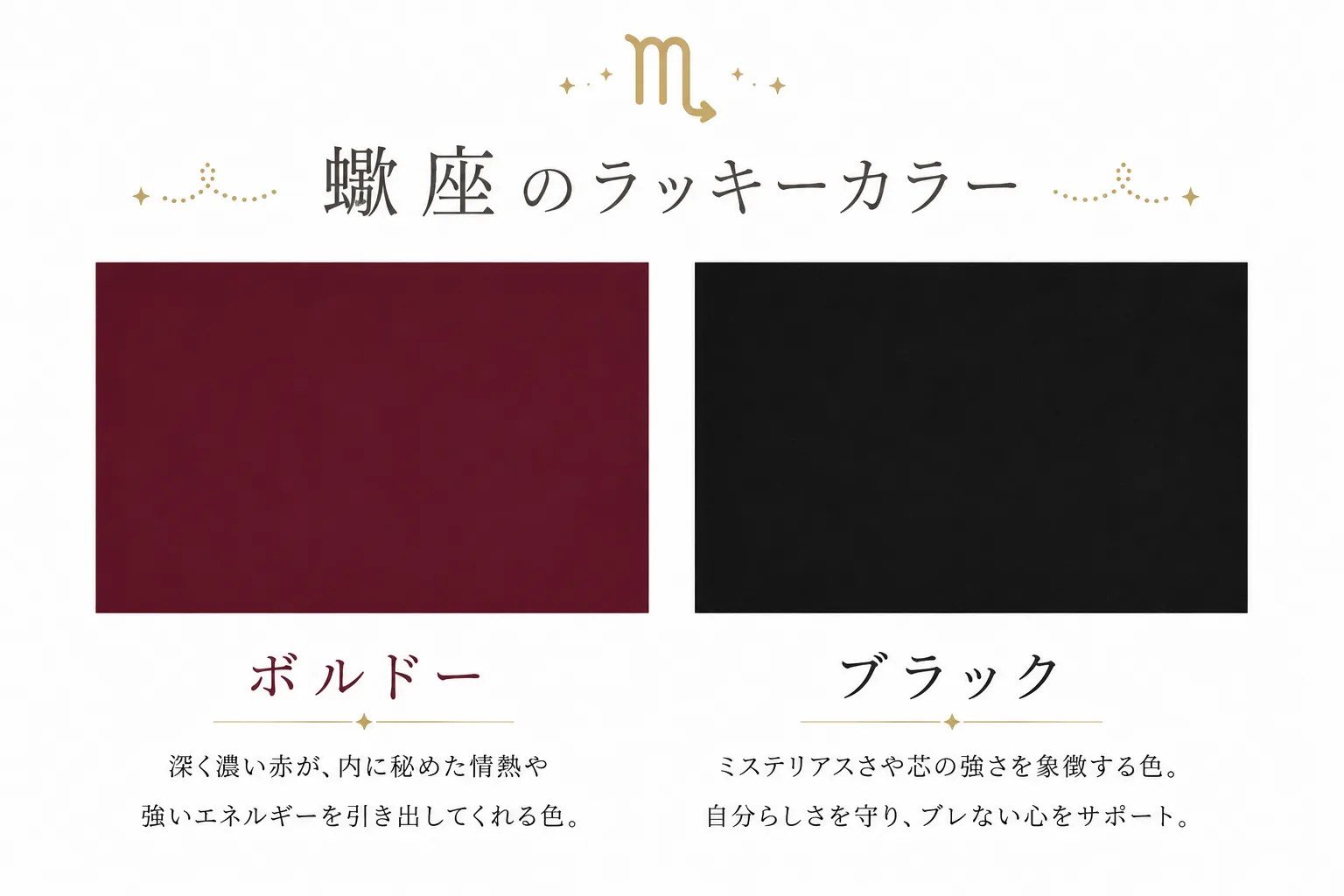 蠍座のラッキーカラーは「ボルドー」と「ブラック」